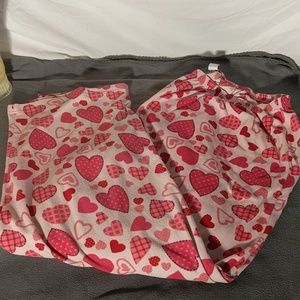 Pink and red heart fleece pajama pants